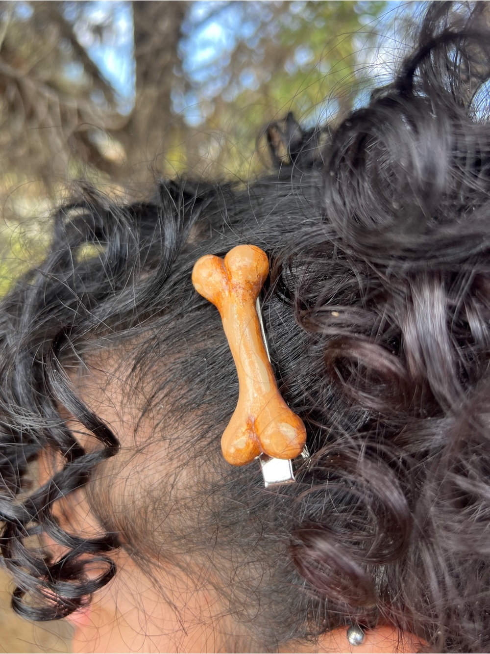 One Bone-shaped hair Clip or bag clip - handmade